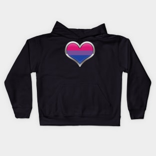 Large Bisexual Pride Flag Colored Heart with Chrome Frame. Kids Hoodie